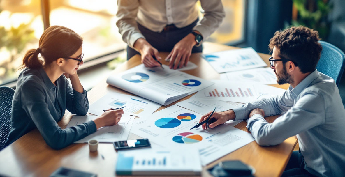 Team evaluating case studies and reporting criteria when choosing an influencer marketing agency