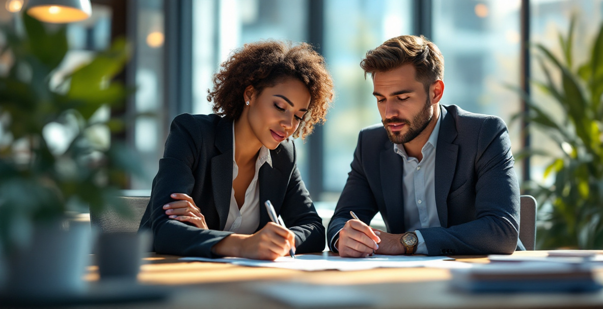 Business professionals discussing key questions to ask before signing with an influencer marketing agency