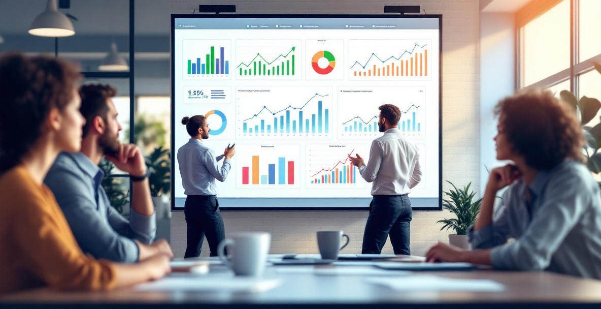 Marketing agency team reviewing measurable growth data and case study results with a client
