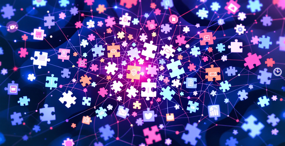 Abstract illustration of disconnected marketing channels coming together, representing the signs a business needs a full service marketing agency