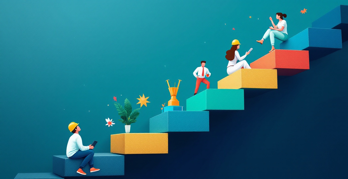 Conceptual illustration of phased pricing structure for a full service marketing agency, from strategy to build to ongoing growth
