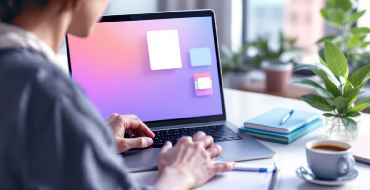 Person designer selv et visitkort ved hjælp af et online designværktøj på laptop