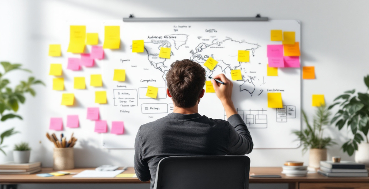 Strategist mapping audience research and positioning before content creation begins