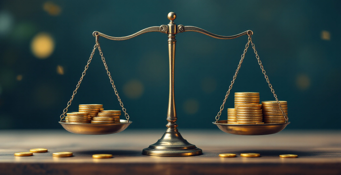 Balance scale comparing free keyword research tools on one side and paid tools on the other