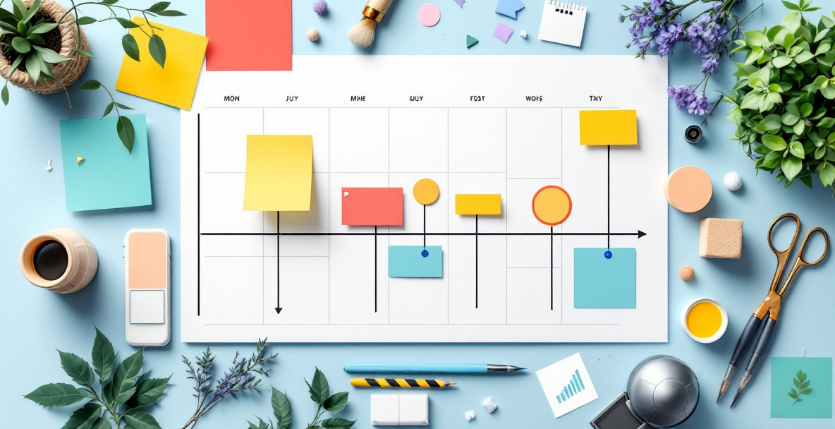 Visual timeline representing the typical stages of a professional logo design project