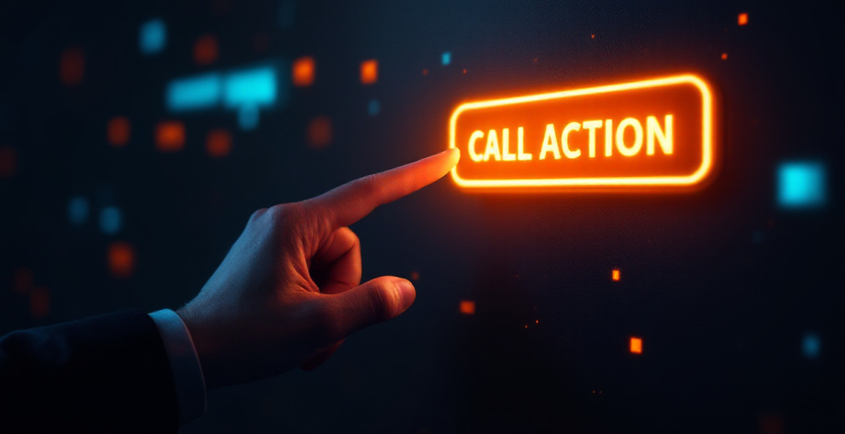 Illustration of a hand clicking a standout call to action button representing an effective CTA