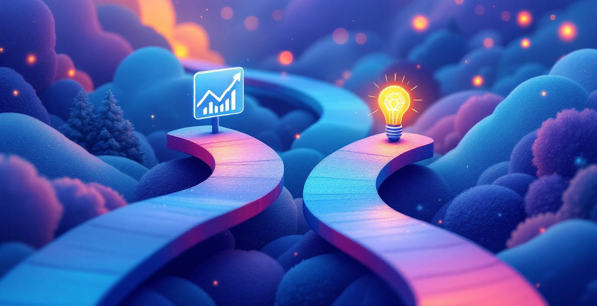 Conceptual image showing rank tracking data leading toward keyword research and content strategy actions