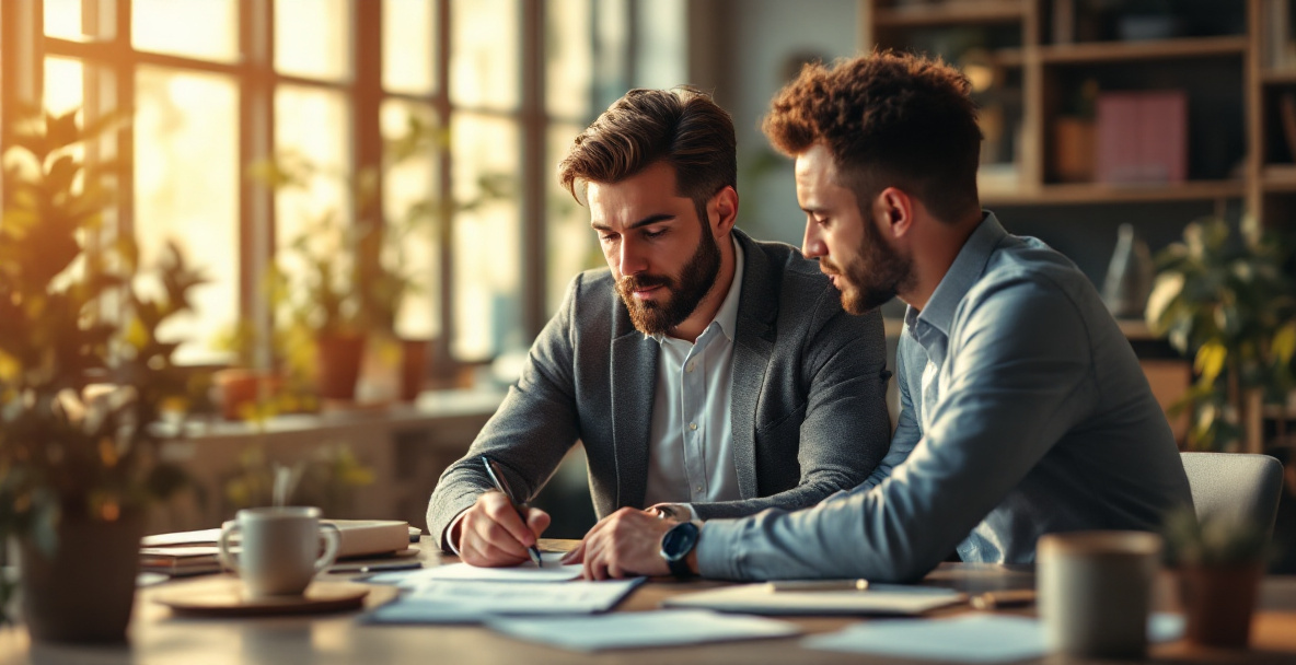 Business owner discussing key questions with a consultant before hiring a website design agency