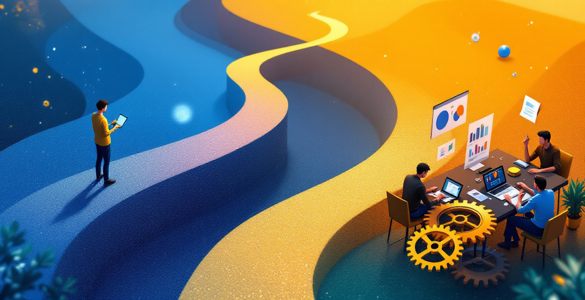 Illustration of the decision between doing a technical SEO audit yourself or hiring a specialist team