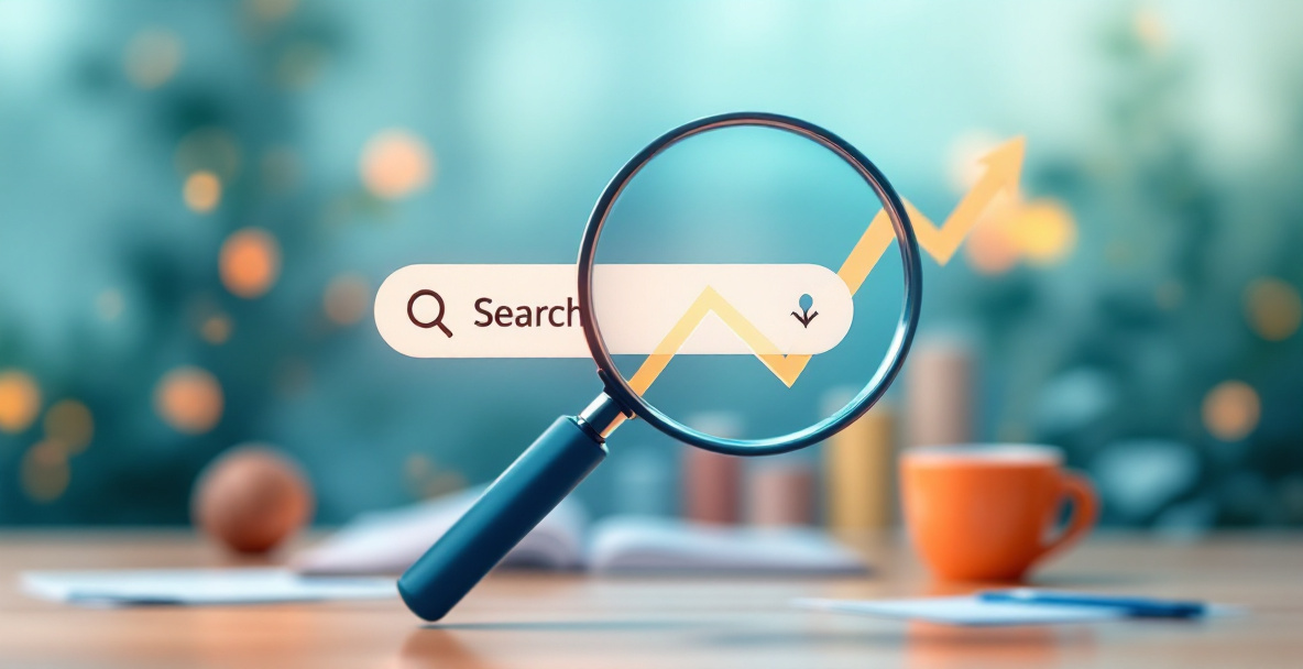 Illustration of checking a website's Google ranking manually using search and a free performance report instead of a paid dashboard