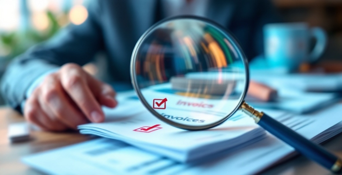 Checklist and invoice under a magnifying glass representing how to spot overpriced local SEO contracts
