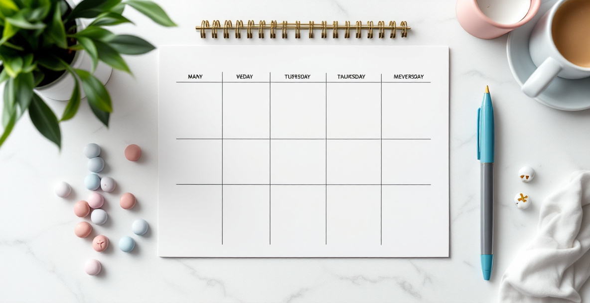 Weekly planner showing a sustainable posting frequency of a few social media posts per week