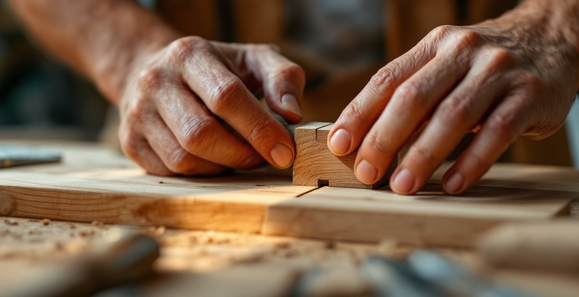 Hand-cut mortise and tenon joint being test-fitted before gluing