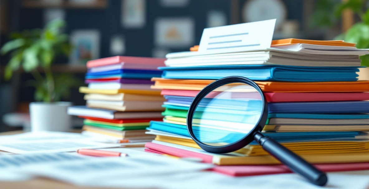 Conceptual image representing a steady content publishing strategy for insurance brokers, with organized documents symbolizing consistent article topics