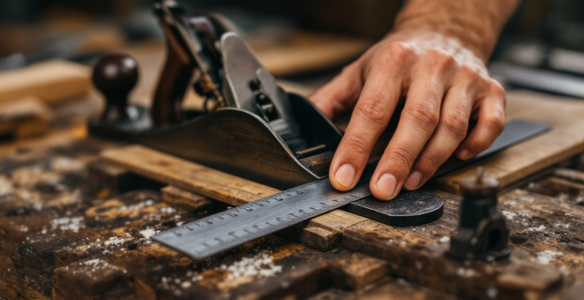 Checking a hand plane's sole for flatness with a straightedge