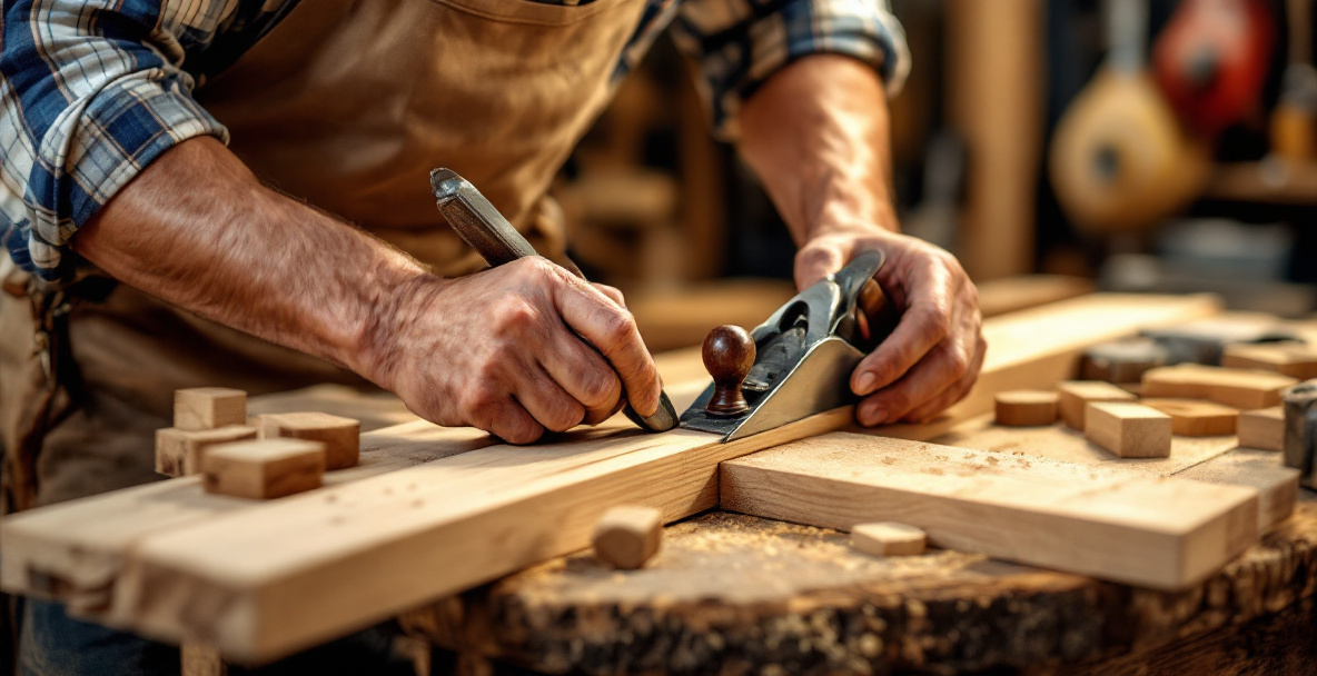 Checking a loose wood joint with a hand plane and shims as a structural fix before using filler