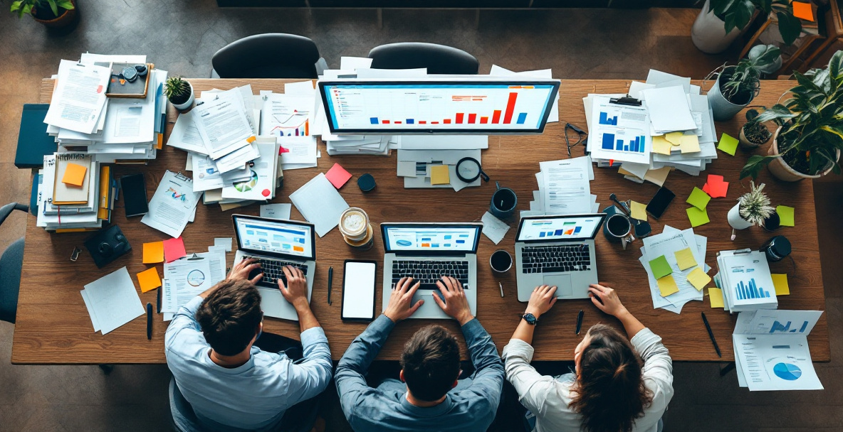Agency team reviewing an automated SEO content workflow on a laptop, illustrating SEO for agencies scaling without extra headcount