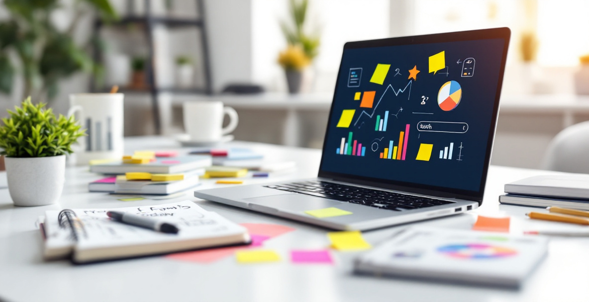 Laptop screen showing free keyword research tools with search volume and keyword ideas listed for 2026